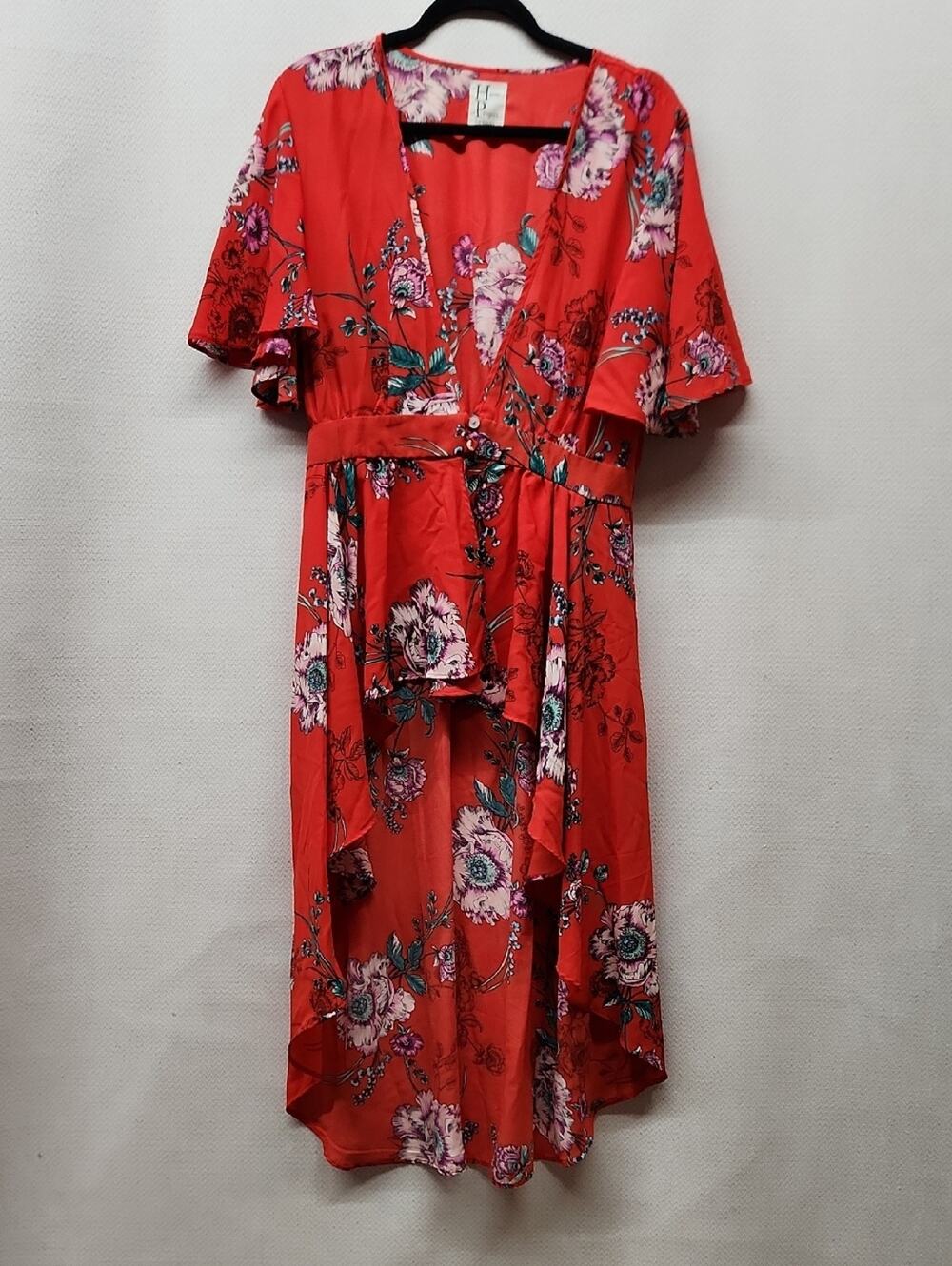 Floral Red High-Low Tunic Dress